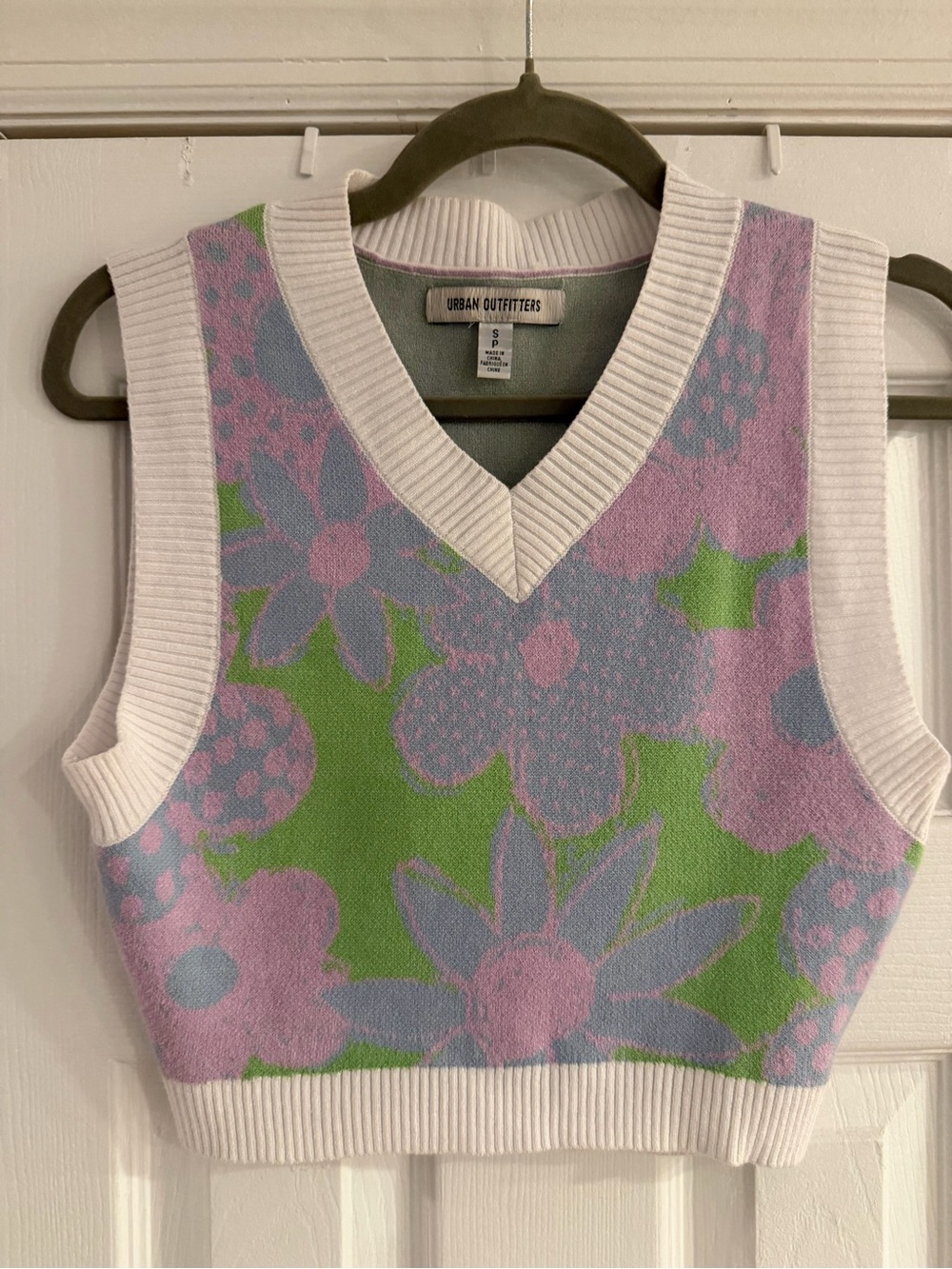 Urban Outfitters Pastel Floral Groovy V-Neck Sweater Vest